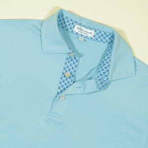 Peter Millar Summer Comfort Polo Shirt Mens S Solid Blue Skull Placket Jersey